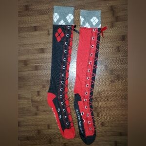 Super Cute Harley Quinn Socks Knee-High Red & Black
